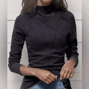 NEW Very Soft Black Women's Mock Neck Patchwork Style Sweater